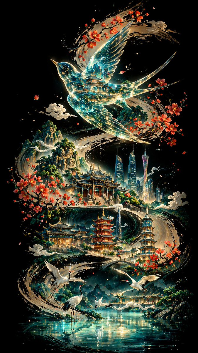 Calligraphic City Impression Poster AI image template preview