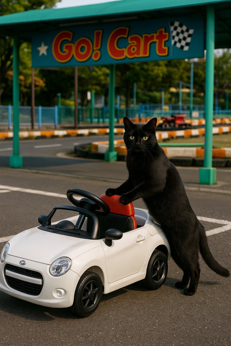 Cat with Toy Car at Go-Kart Track AI image template preview