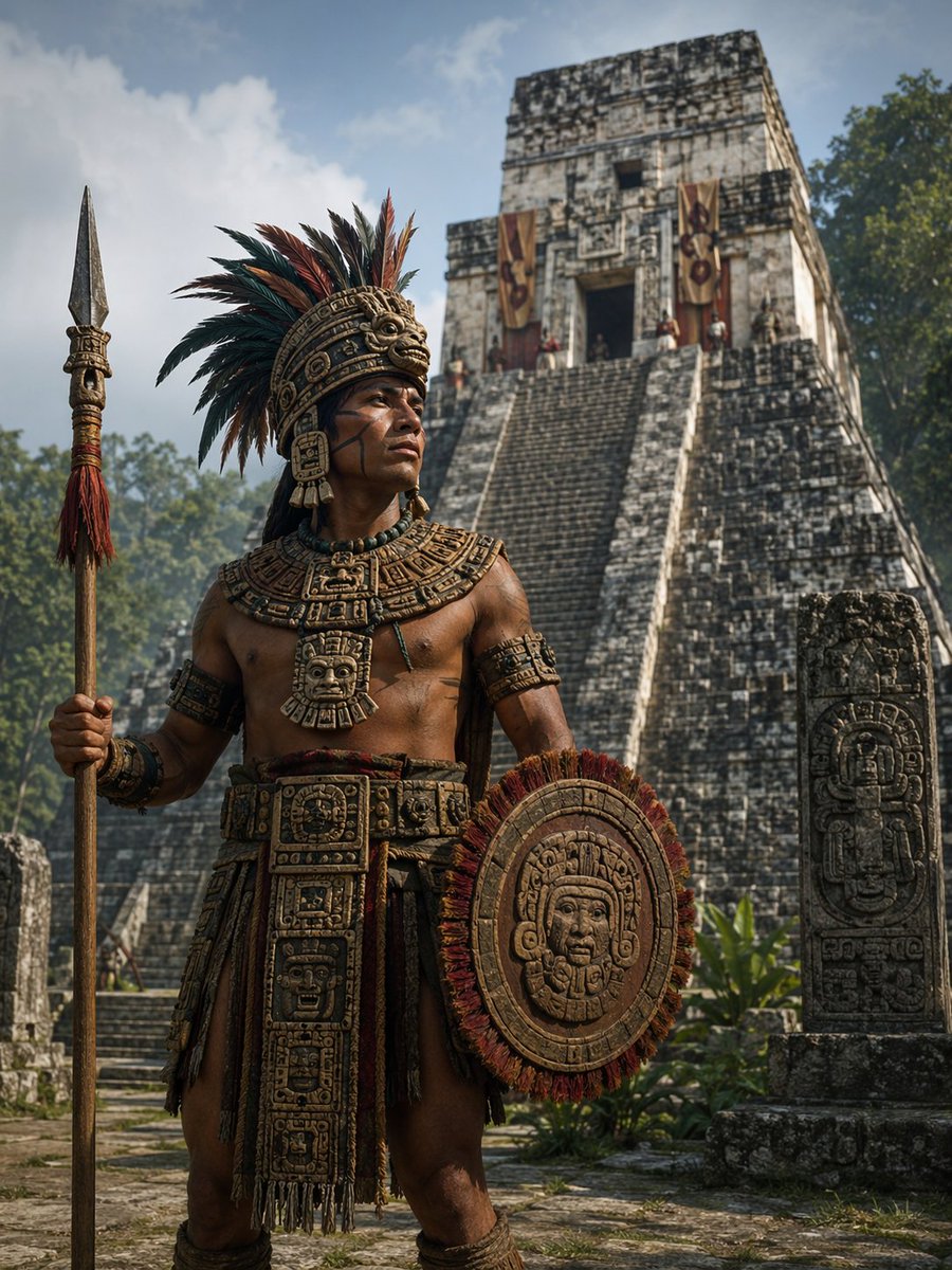 Cinematic Mesoamerican Warrior Portrait AI image template preview
