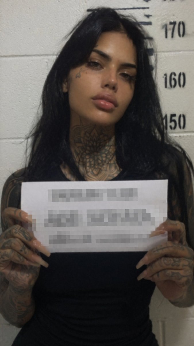 Gritty Tattooed Woman Mugshot AI image template preview
