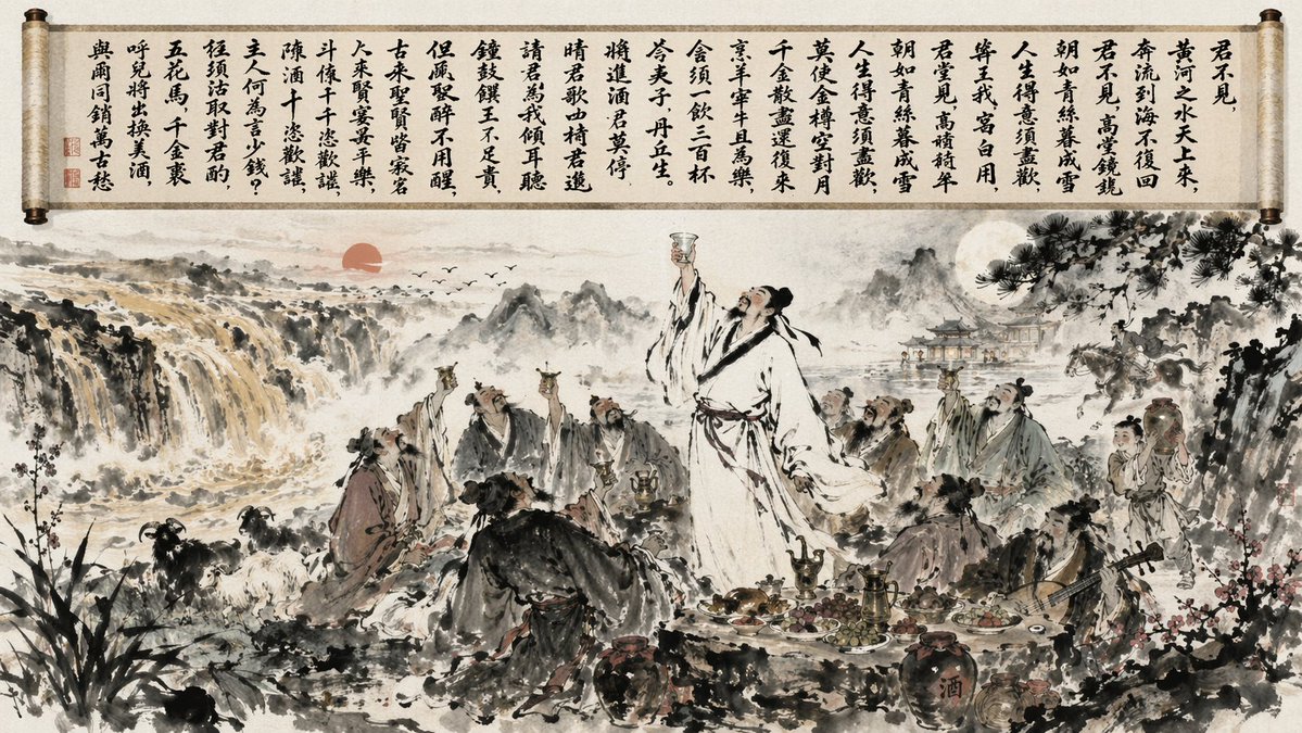 Traditional Chinese Ink Wash Banquet AI image template preview