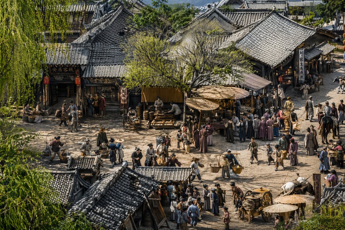 Realistic Ancient Chinese Street Scene AI image template preview