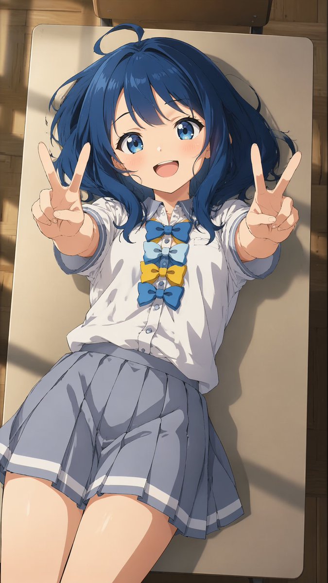 Overhead Anime Girl Peace Sign Portrait AI image template preview