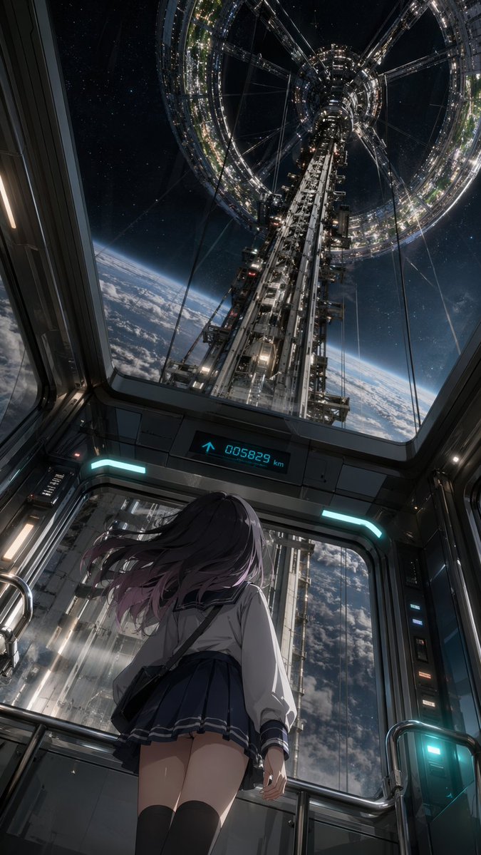 Anime Girl in Space Elevator AI image template preview