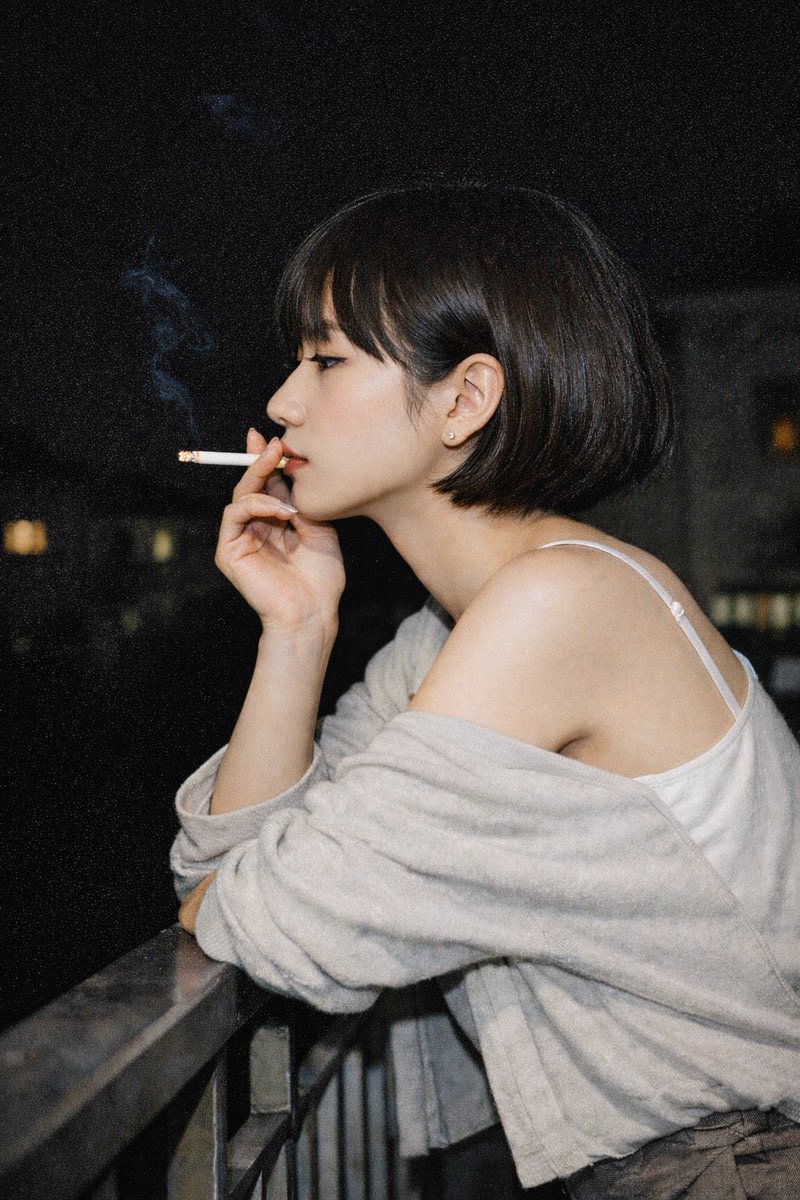 Cinematic Night Portrait of a Woman Smoking AI image template preview
