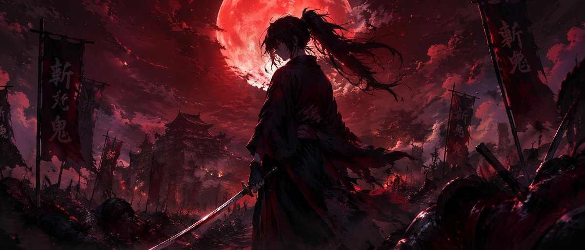 Dark Fantasy Samurai Battlefield AI image template preview