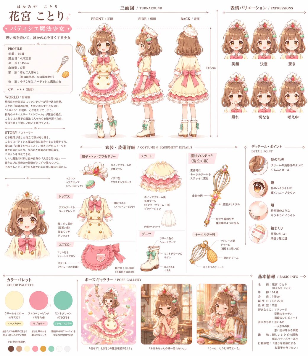 Anime Magical Girl Character Reference Sheet AI image template preview