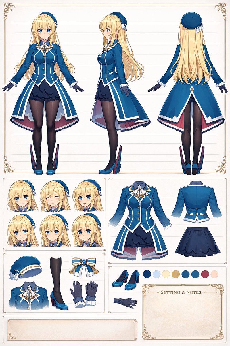 Anime Character Design Reference Sheet AI image template preview