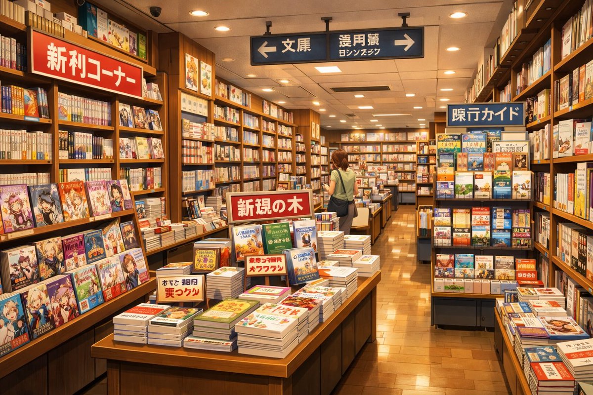 Japanese Bookstore Interior AI image template preview