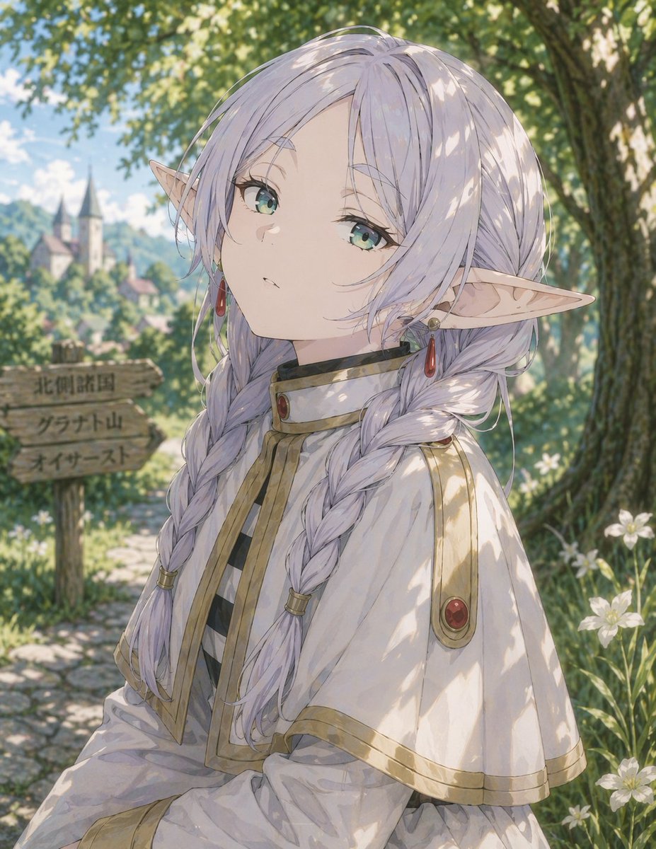 Anime Elf Girl on Forest Path AI image template preview