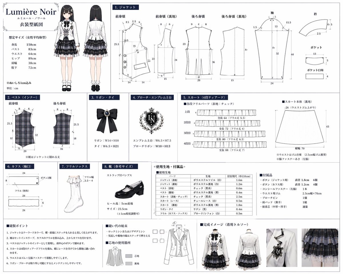 Anime Costume Sewing Pattern Sheet AI image template preview