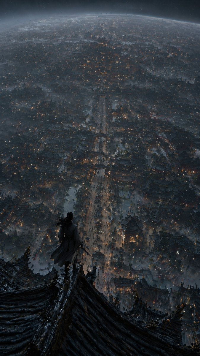 Xianxia Cityscape from God's-Eye View AI image template preview