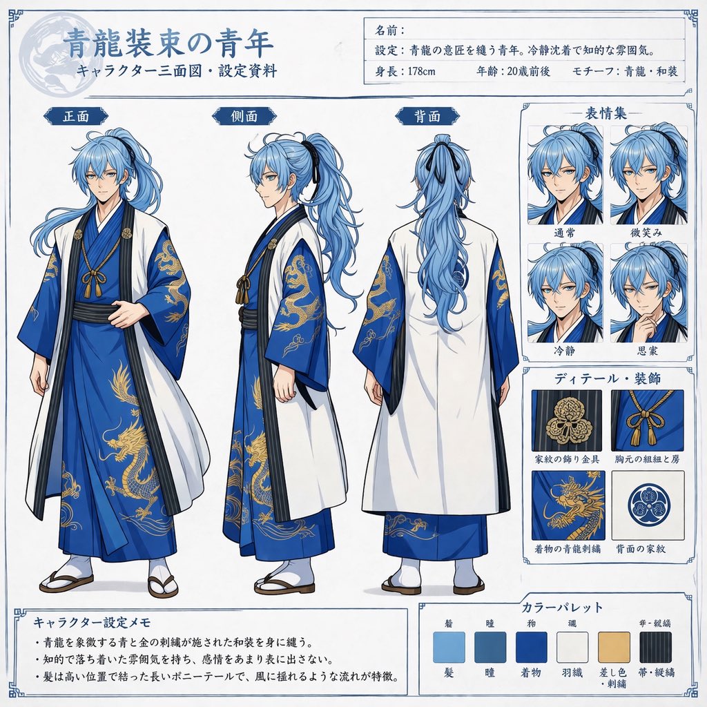Comprehensive Anime Character Reference Sheet AI image template preview