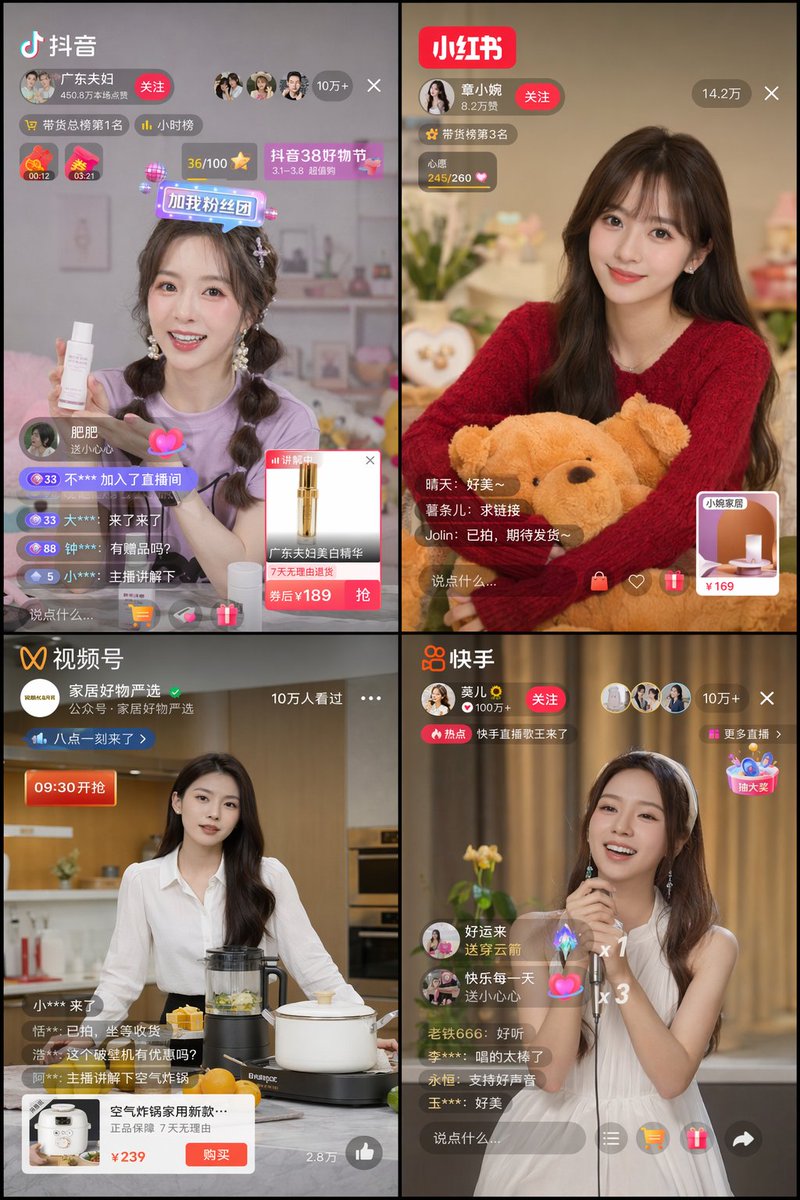 Chinese Livestreaming App UI Grid AI image template preview