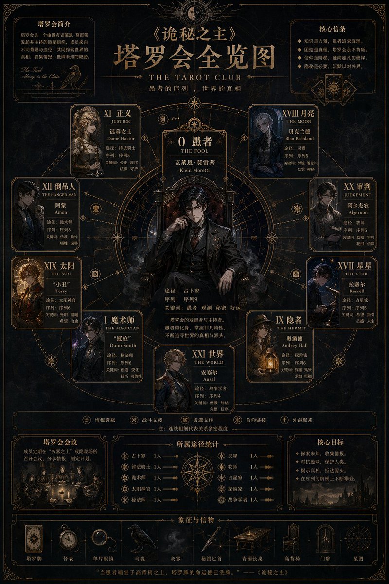 Dark Fantasy Tarot Club Lore Infographic AI image template preview