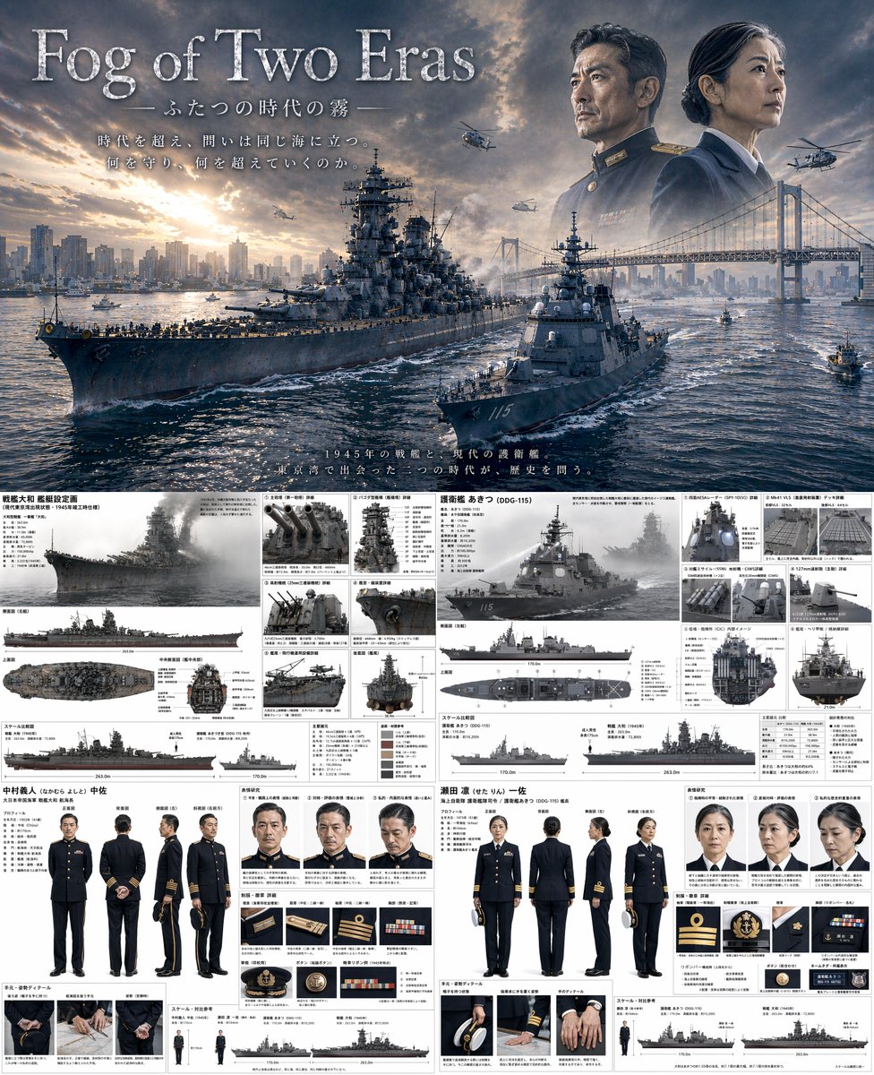 Dual-Era Naval Drama Poster & Spec Sheet AI image template preview