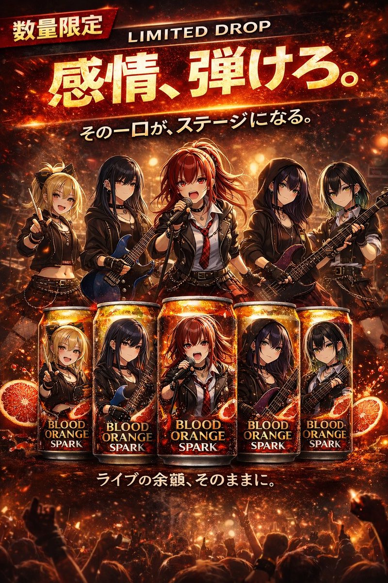 Anime Rock Band Beverage Collab Poster AI image template preview