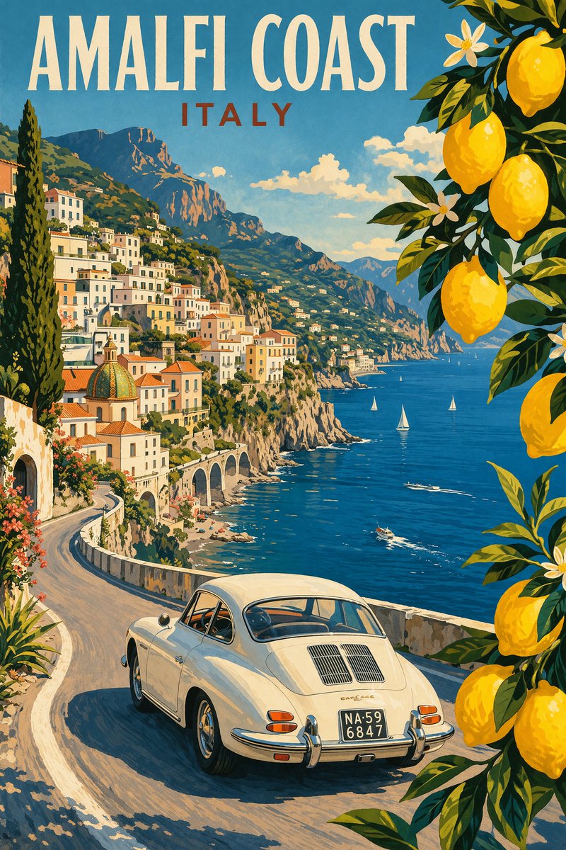 Vintage Amalfi Coast Travel Poster AI image template preview