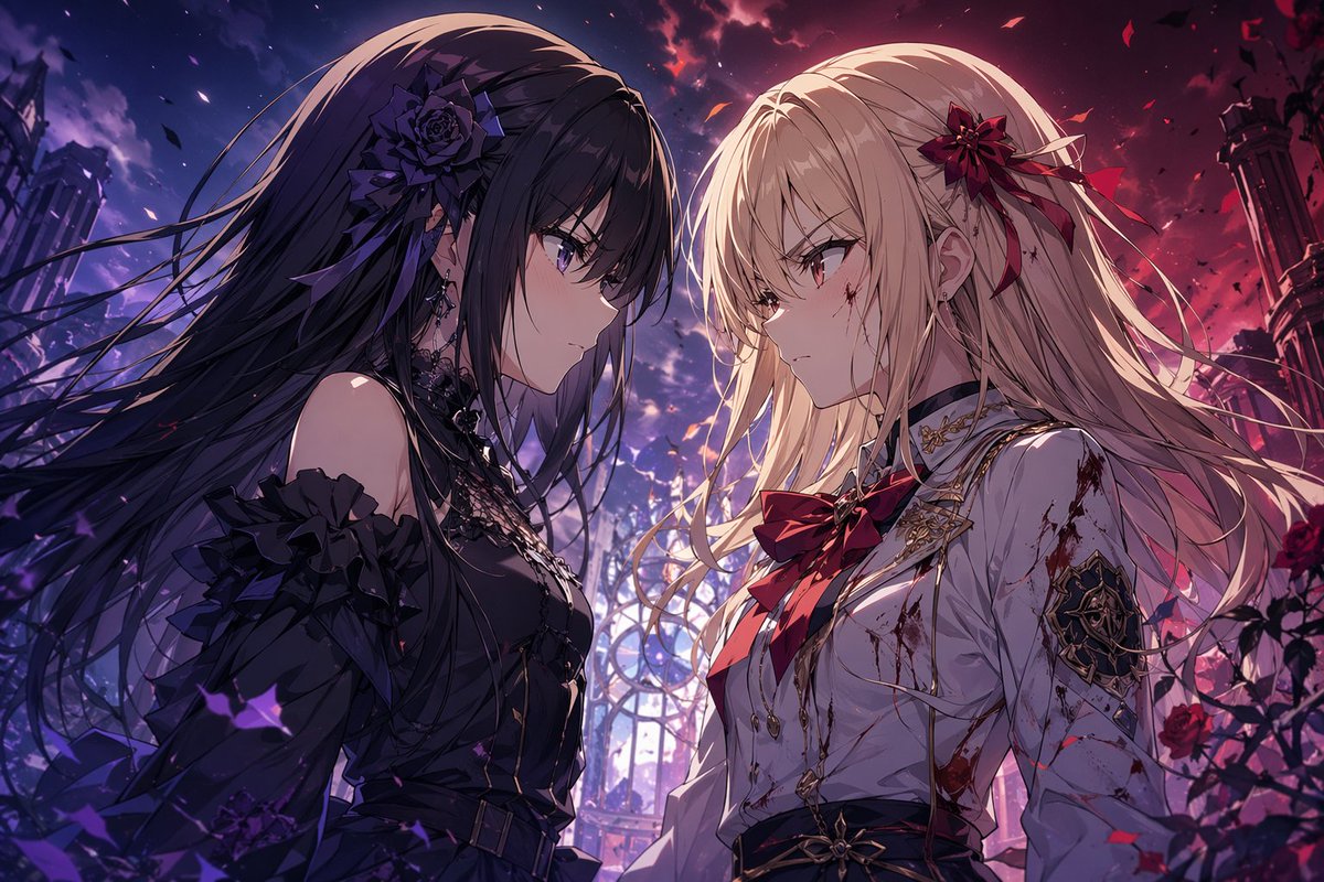 Anime Illustration of Two Girls AI image template preview