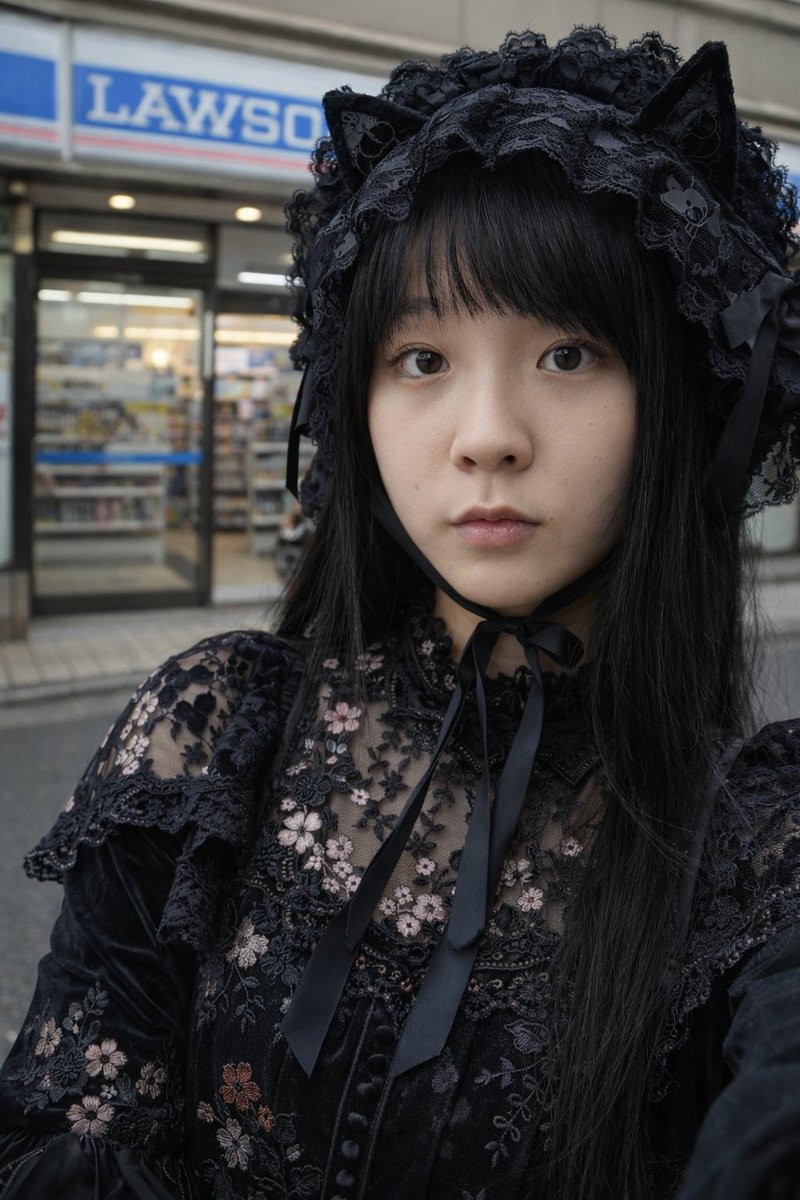 Gothic Lolita Portrait at Convenience Store AI image template preview