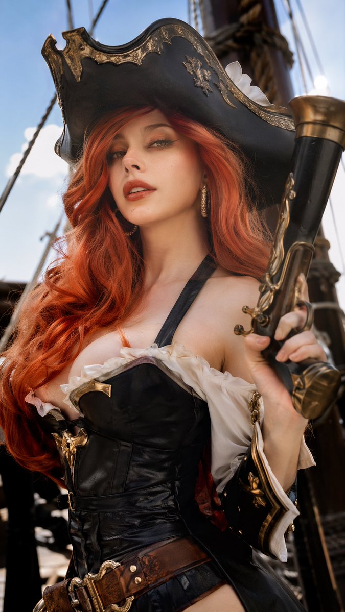 Realistic Pirate Cosplay Portrait AI image template preview