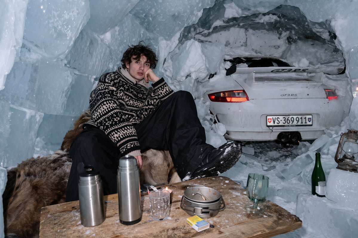 Surreal Ice Cave Flash Photography AI image template preview