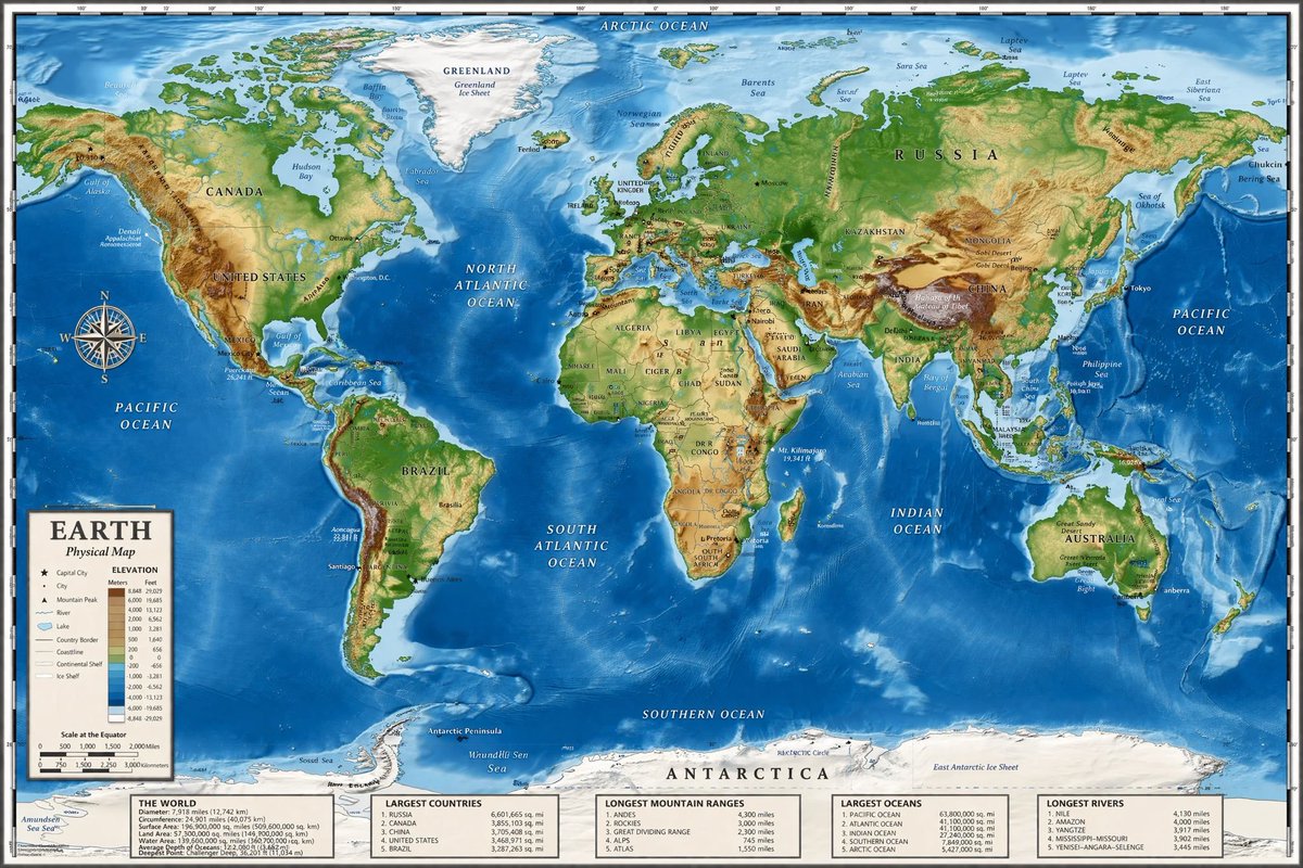 Detailed Physical World Map with Info Panels AI image template preview
