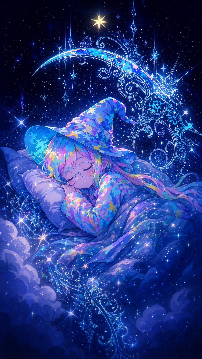 Sleeping Anime Star Witch AI image template preview