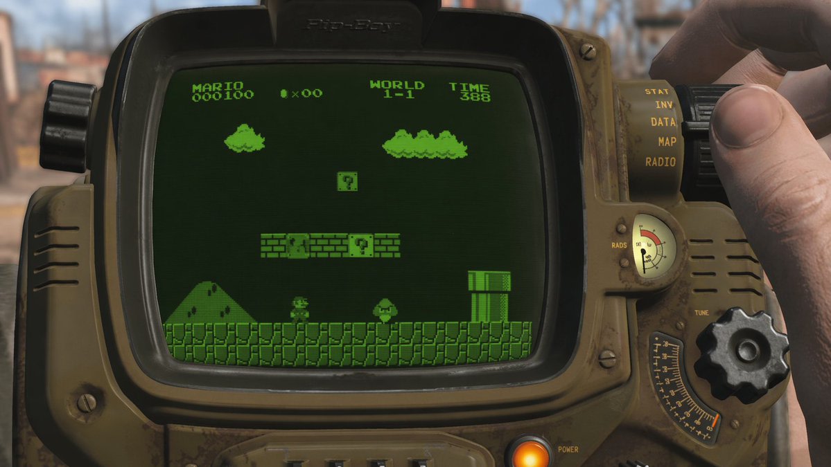 Retro Wrist Computer Playing Classic Platformer AI image template preview