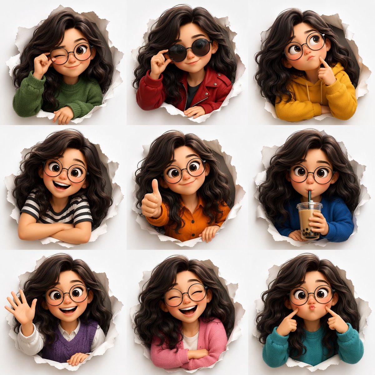 3D Animated Character Expression Grid AI image template preview