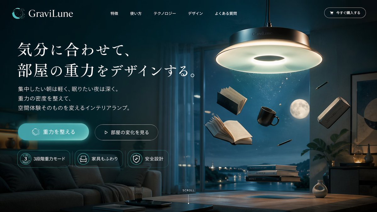 Anti-Gravity Lamp Landing Page Mockup AI image template preview