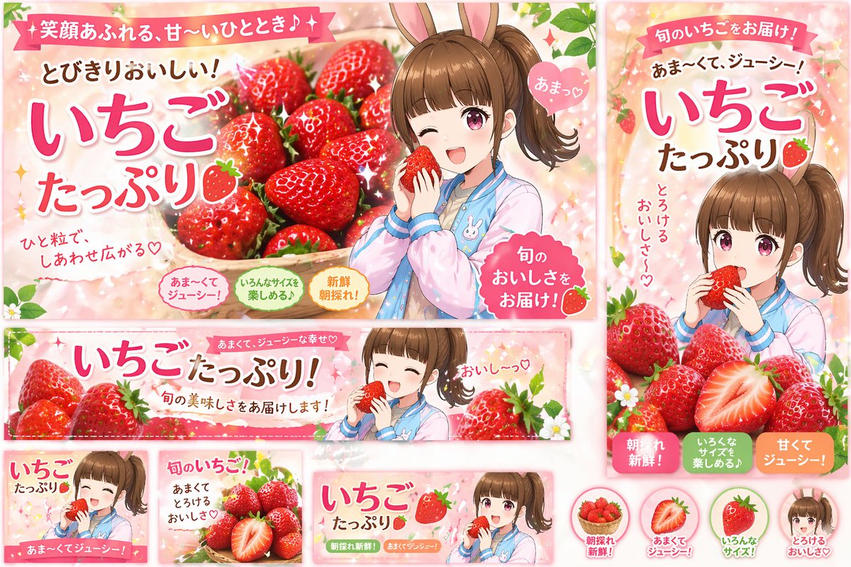 Anime Strawberry Promo Banner Set AI image template preview