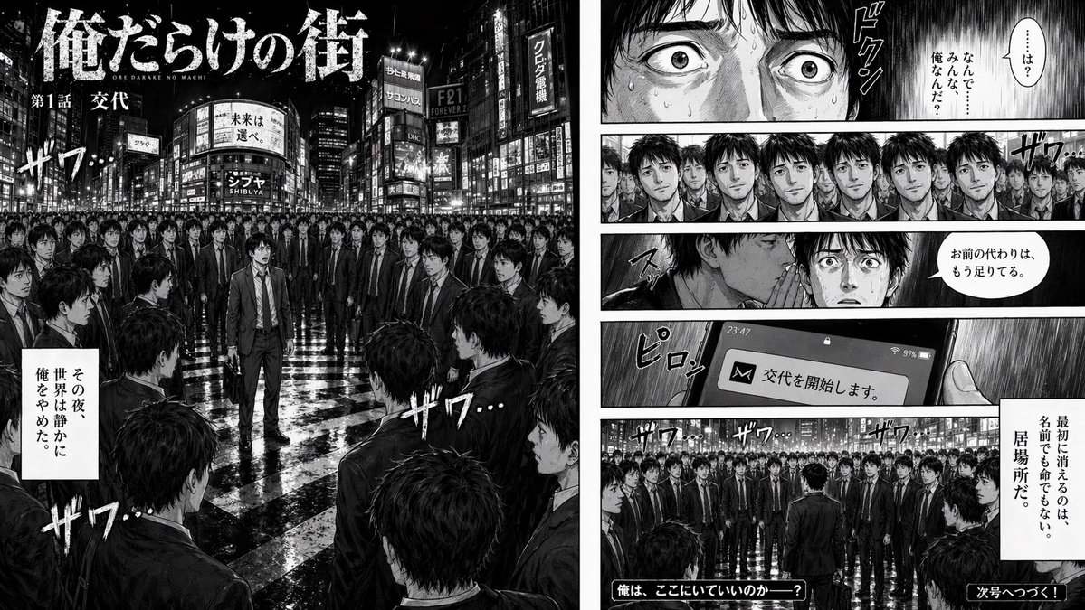 Two-Page Psychological Thriller Manga Spread AI image template preview