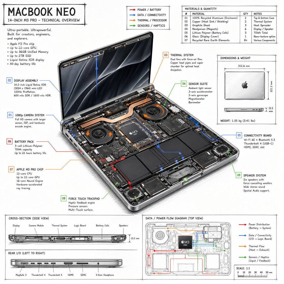 Laptop Technical Overview Infographic AI image template preview