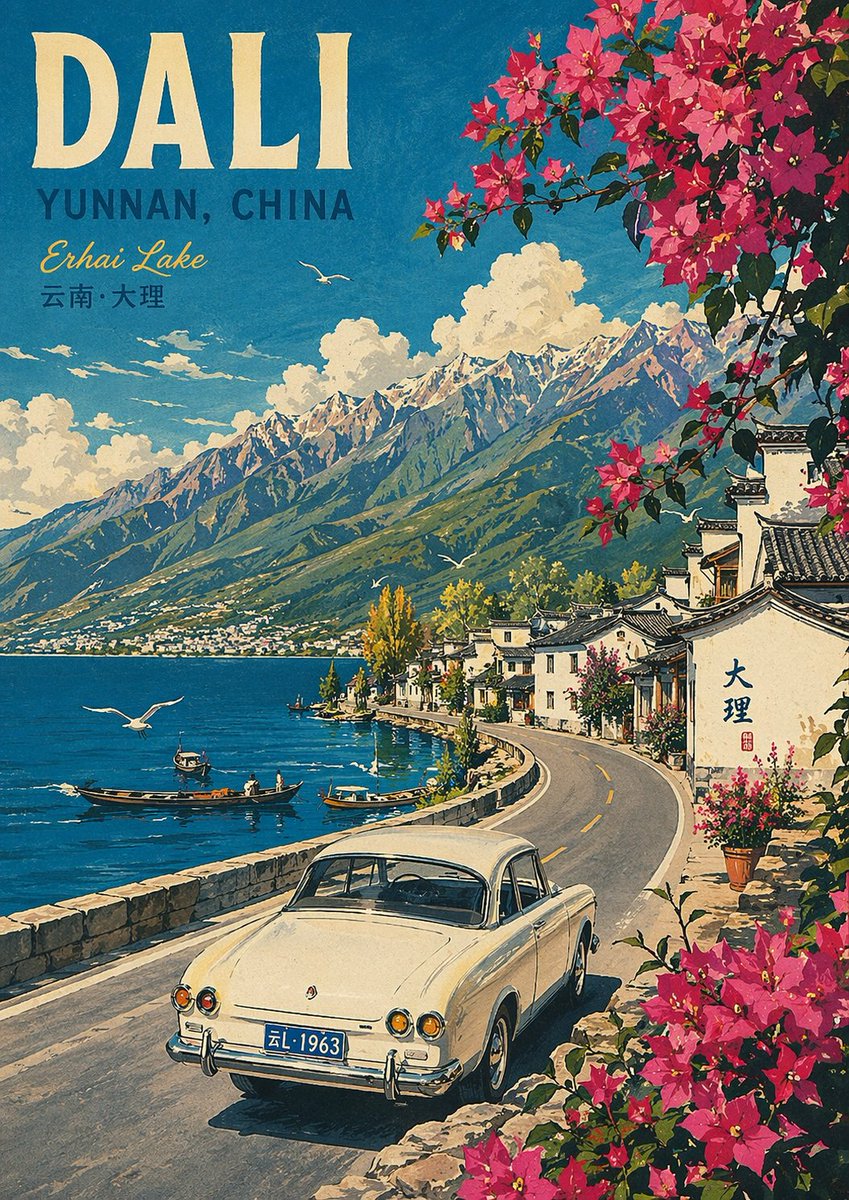 Vintage Travel Poster Illustration AI image template preview