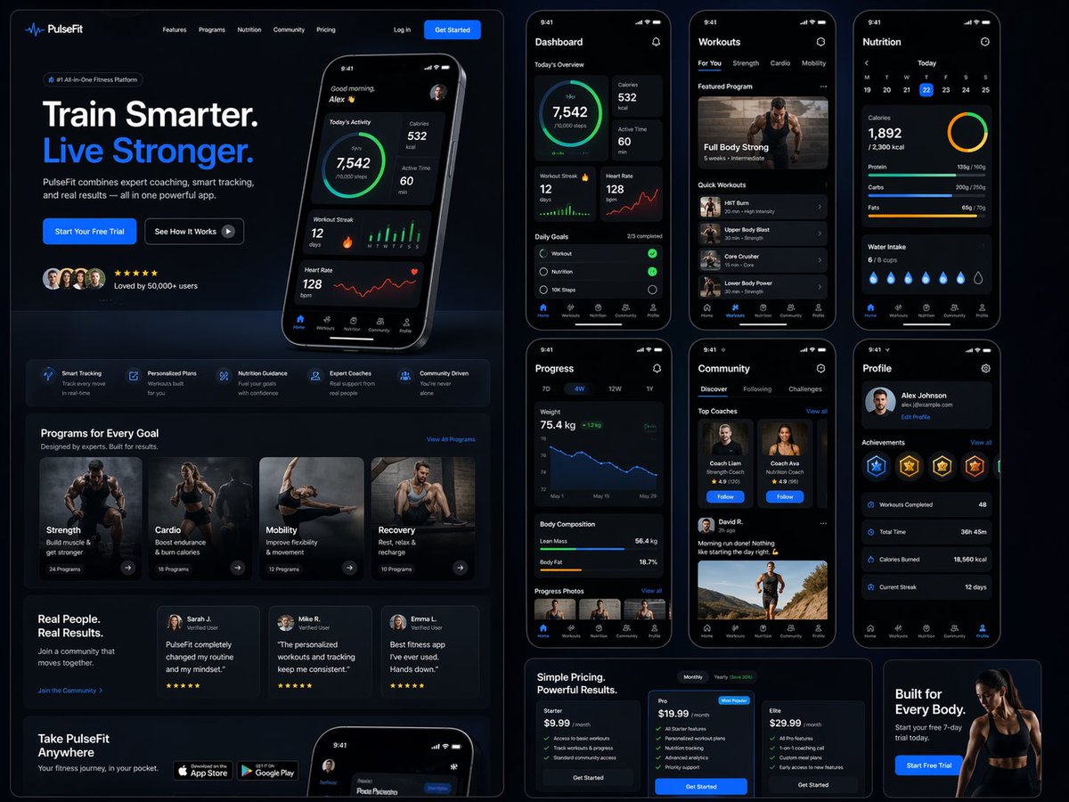 Fitness SaaS Landing Page UI AI image template preview