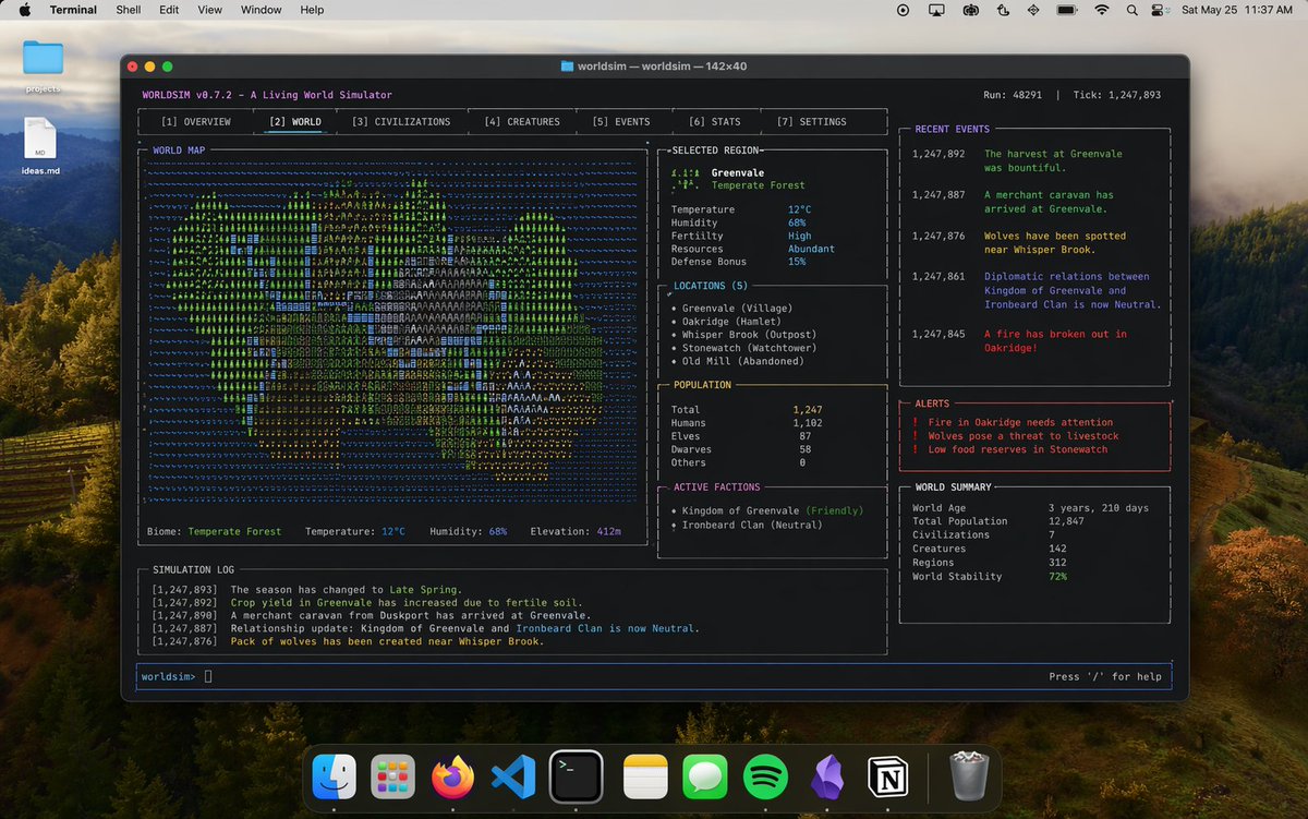 Mac Terminal World Sim UI AI image template preview