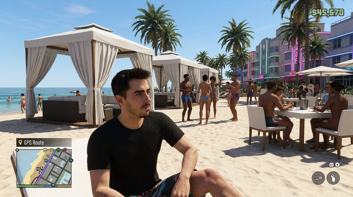 GTA-Style Beach Club Gameplay Screenshot AI image template preview