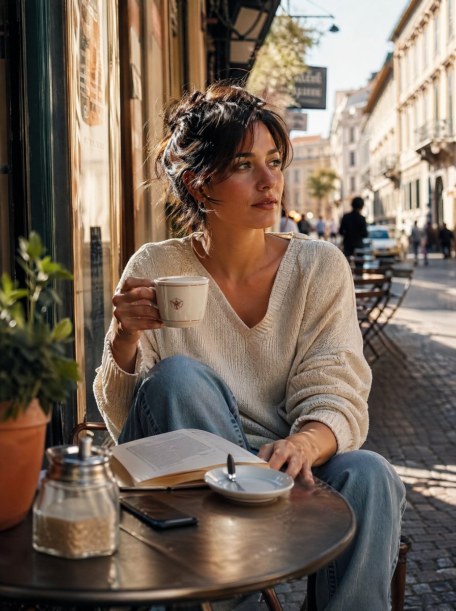 Golden Hour Café Portrait AI image template preview