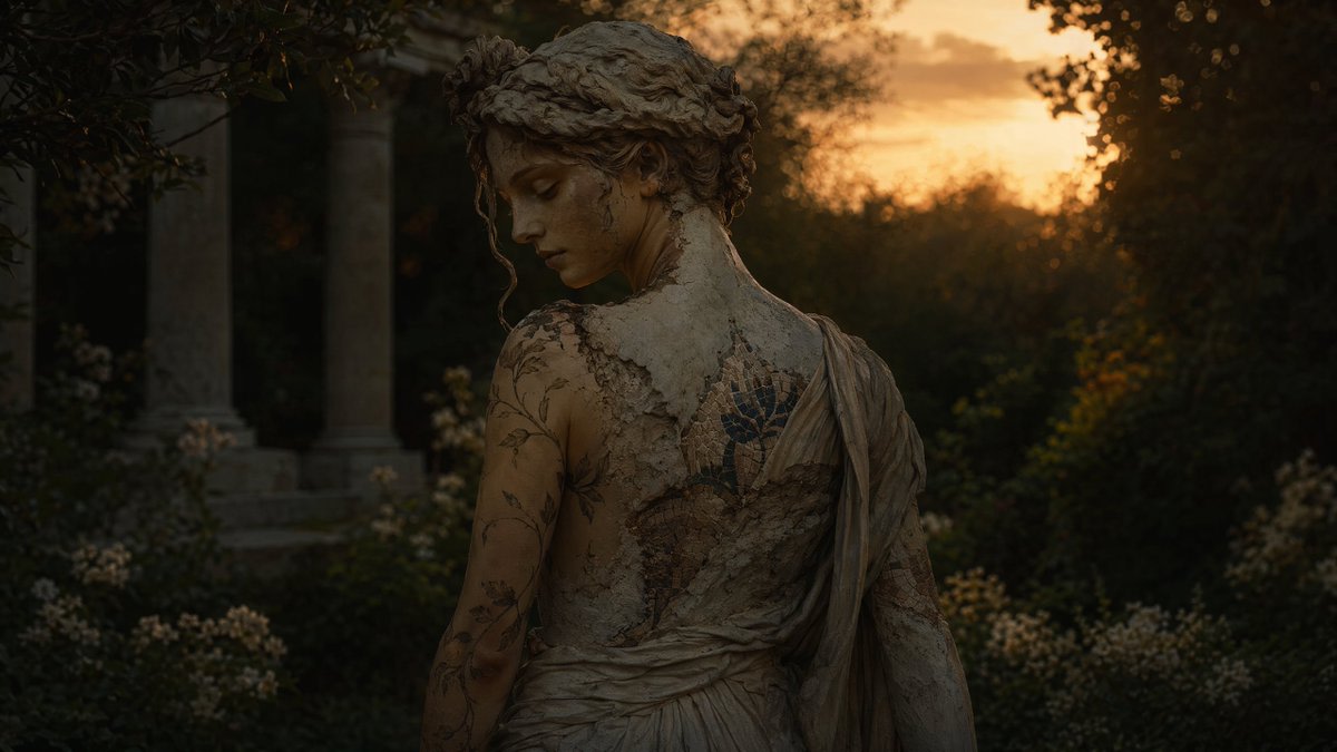 Haunting Statue Woman at Sunset AI image template preview