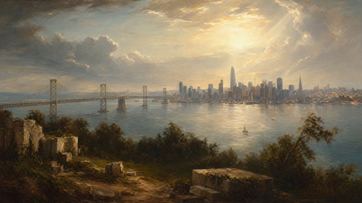 Golden Bay City Romantic Landscape AI image template preview