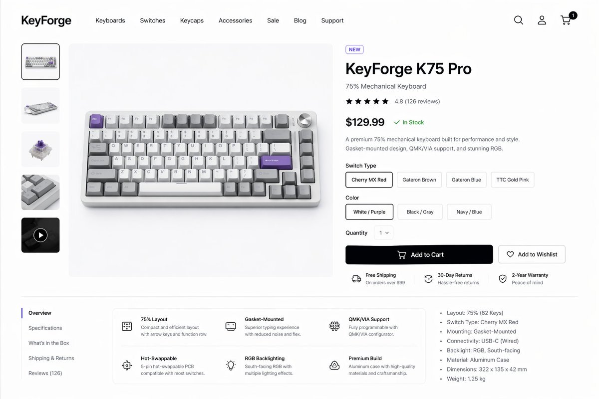 Mechanical Keyboard Product Page Mockup AI image template preview