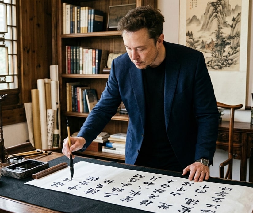 Musk Writing Chinese Calligraphy AI image template preview