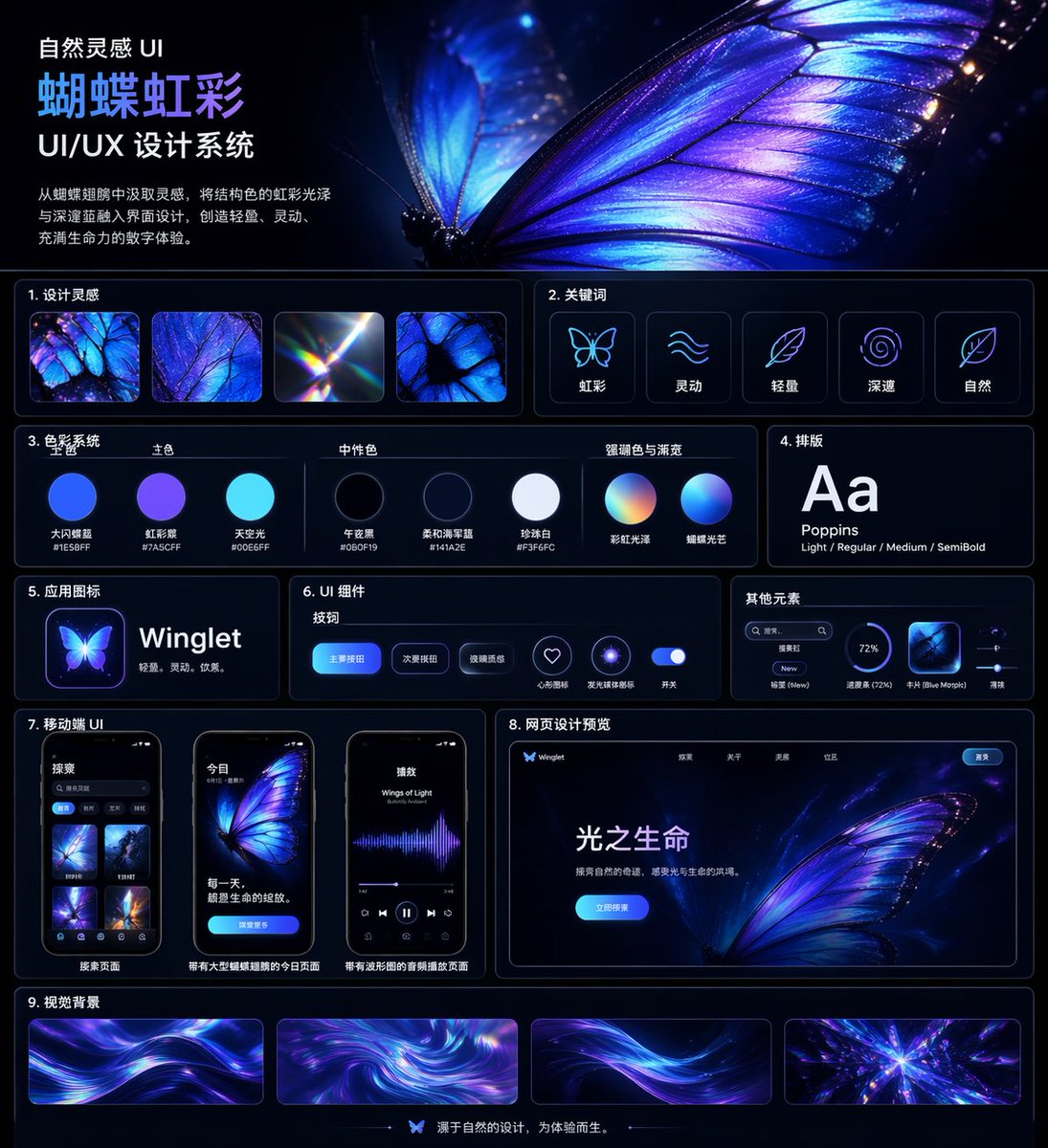Iridescent Butterfly UI System Board AI image template preview