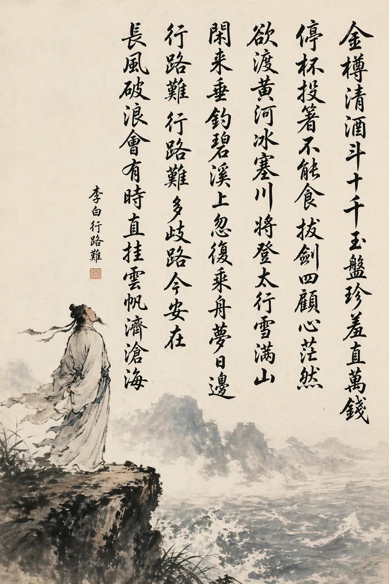 Chinese Calligraphy Poem Landscape AI image template preview
