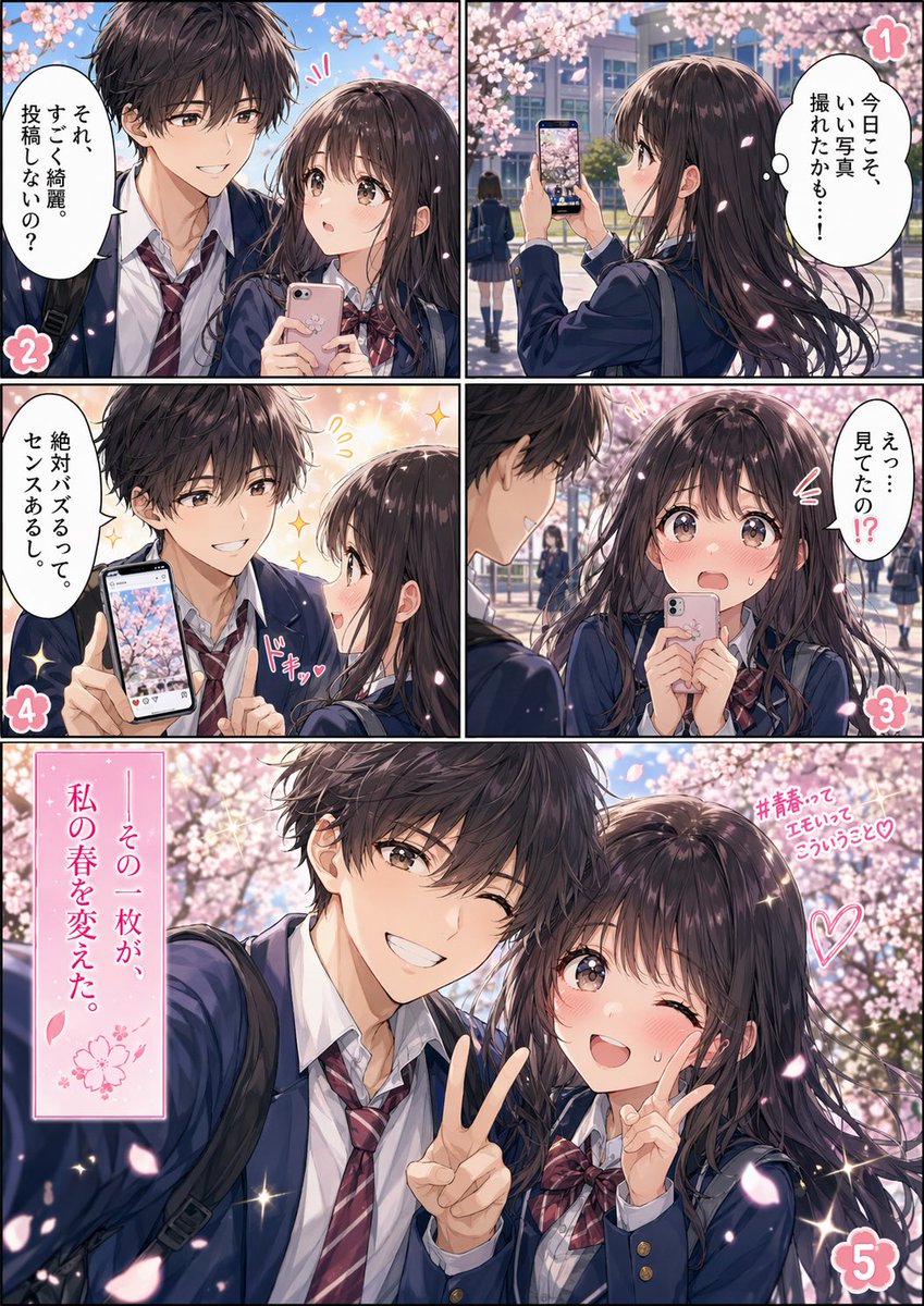 Spring School Romance Manga Page AI image template preview
