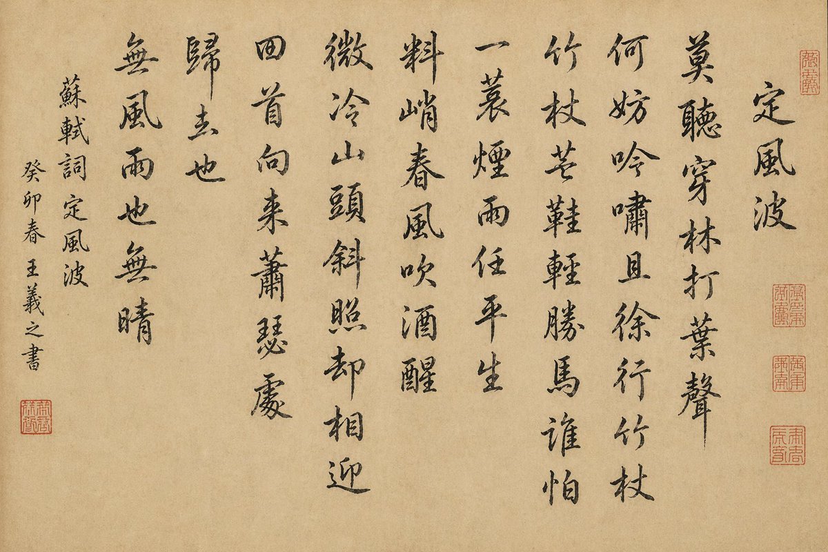 Chinese Calligraphy Scroll on Aged Paper AI image template preview