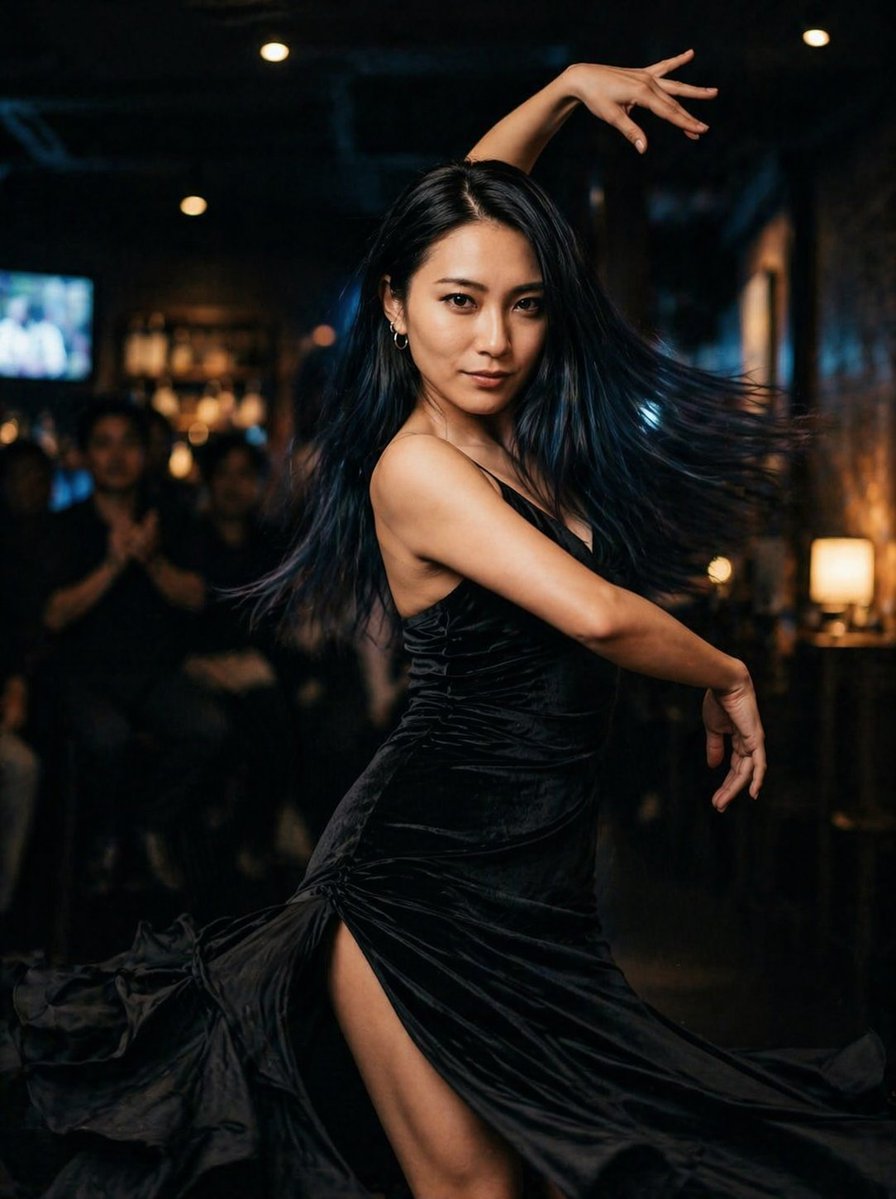 Woman Dancing in Black Dress AI image template preview