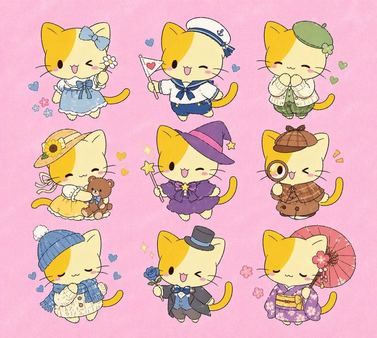 Nine Chibi Kitten Costume Variants AI image template preview