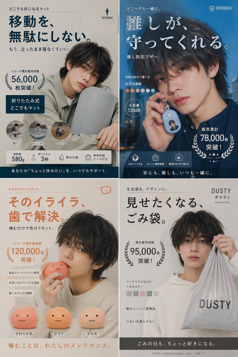 Japanese Ikemen Product Ad Grid AI image template preview